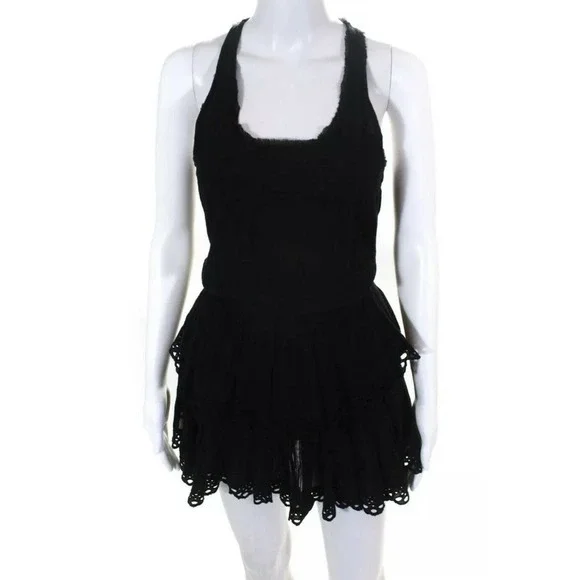 LoveShackFancy Tiered Scoop Neck Racerback Mini Dress Black Beach Swim Size 1